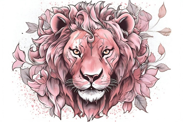 Lion head with flowers sketch for your design