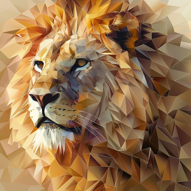 Photo a lion head with a geometric pattern of triangles