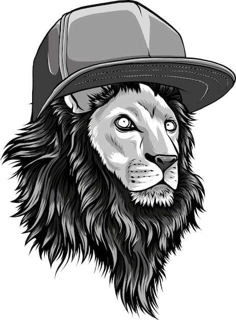 lion head with hat vector illustration design on white background digital hand draw