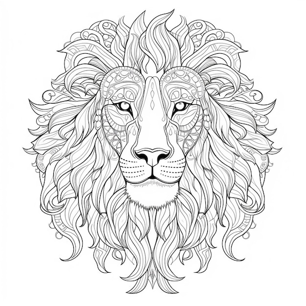 a lion head with a long mane and a large mane generative ai