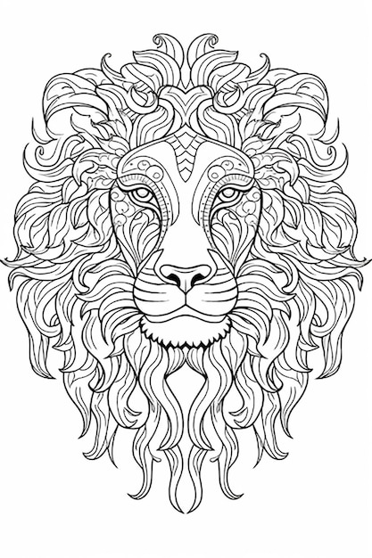 A lion head with a mane and a pattern on it.