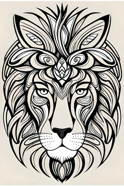 A lion head with a pattern on it and the word lion on the front.