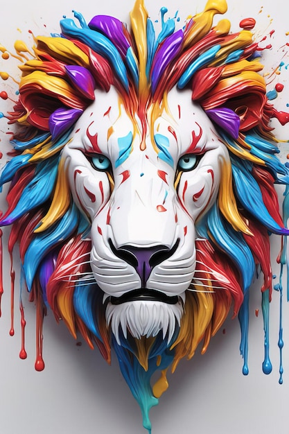 голова льва с яркими цветами