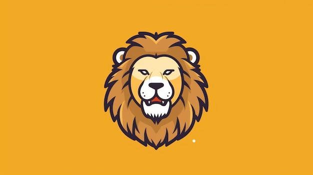 A lion head on a yellow background with a black and white outline generative ai