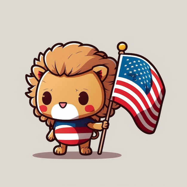 Lion Holding an American Flag Vector