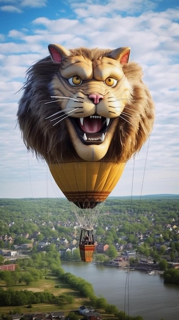 The lion in a hot air balloon