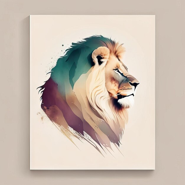 写真 柔らかい色のシンプルなイラストのライオン