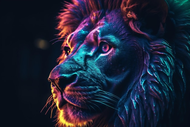 A lion is in the dark