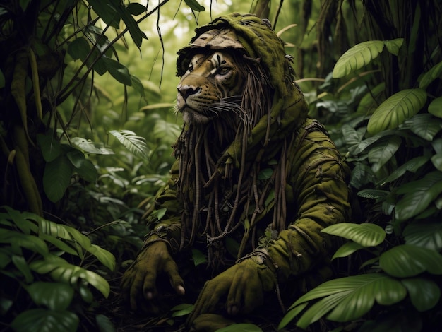 A lion in the jungle with a hood and a hood.