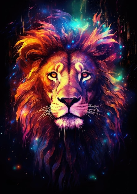 暗い金色の背景を持つ自然のライオン キングの動物生成 Ai