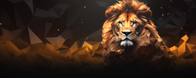 Lion king animal of nature with dark golden background nature panorama Generative Ai