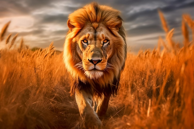 Majestic lion, king of the savannah, roams Africa grassy plains generated  by AI 29702828 Stock Photo at Vecteezy