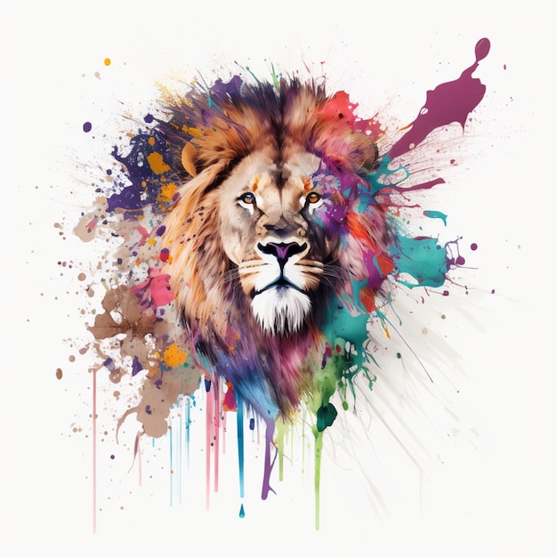 Lion, King of the Jungle paint splash illustration IA