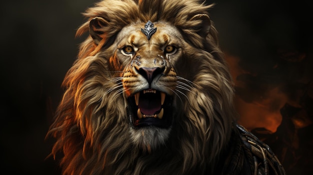Premium AI Image | lion king wearing a knight armor A huge knight lion