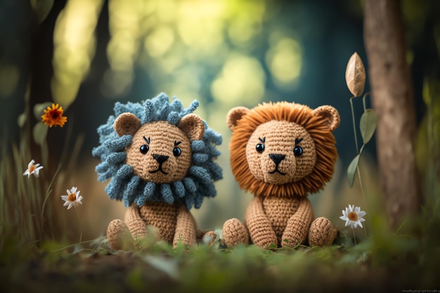 Lion knitting art illustration cute