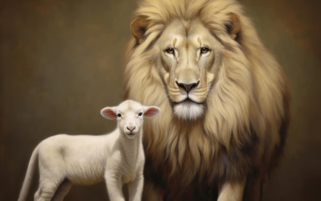 The Lion and the Lamb Majestic Wildlife Together Christian concept Generative AI