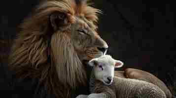 Photo lion and lamb stark contrast