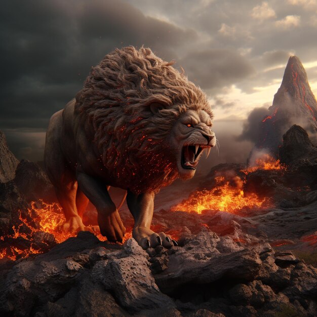 lion on the lava