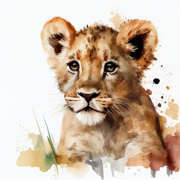 Lion lioness portrait watercolor style Generative AI