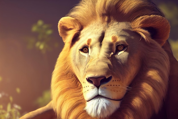 Lion looking straight 3D rendering raster illustration