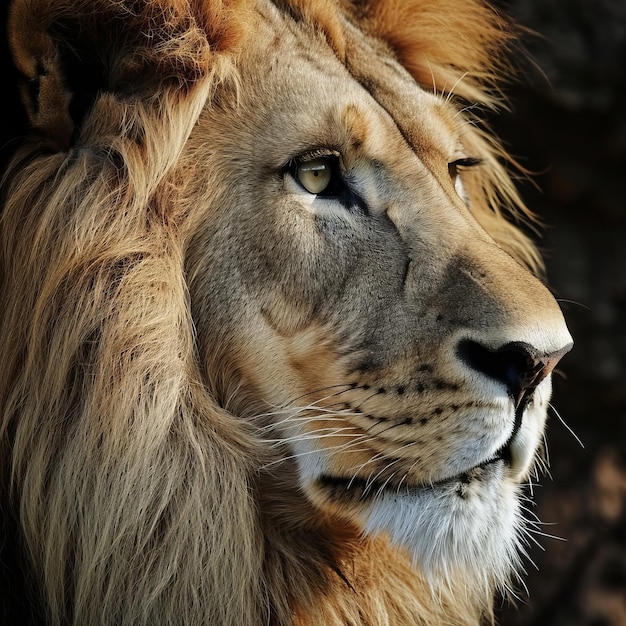 a lion looking towards the camera