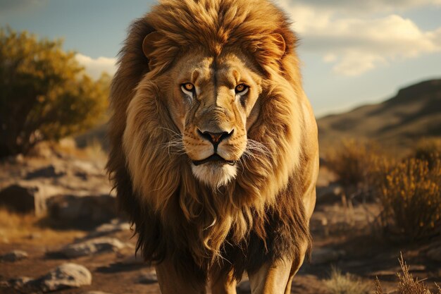 Lion Majesty A regal lion dynamic moving fullbody its powerful presence emanating from its golden maneGenerated with AI