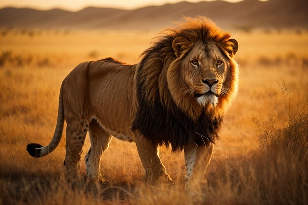 Lion male having a rest lying on the mountain