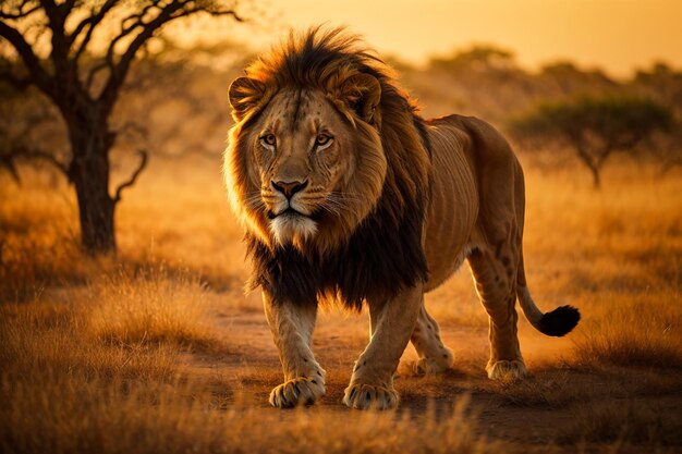 Lion male having a rest lying on the mountain