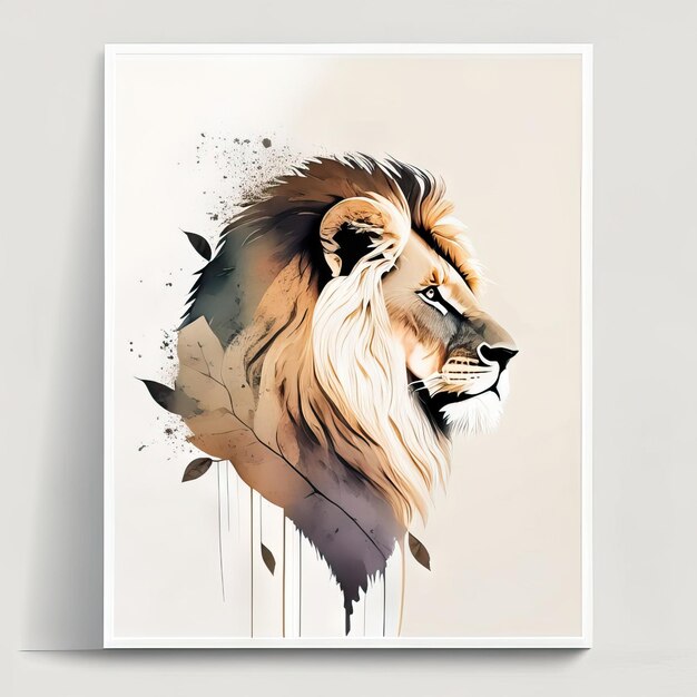 Lion in minimalist illustration with soft colors