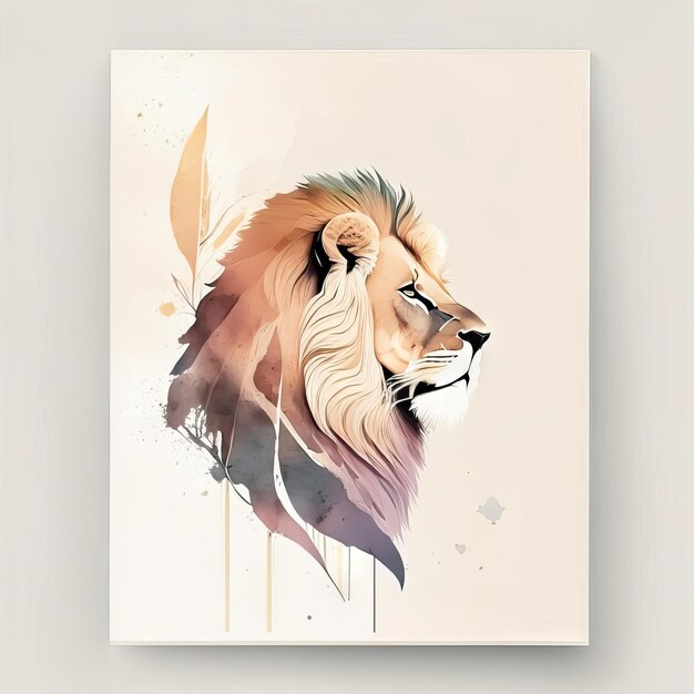 Lion in minimalist illustration with soft colors