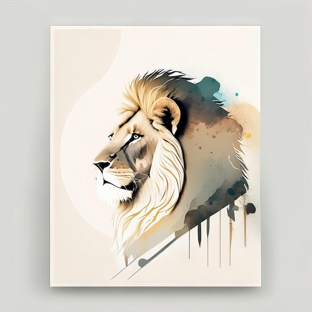 Foto leone in illustrazione minimalista con colori tenui