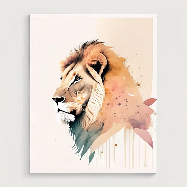 Lion in minimalist illustration with soft colors