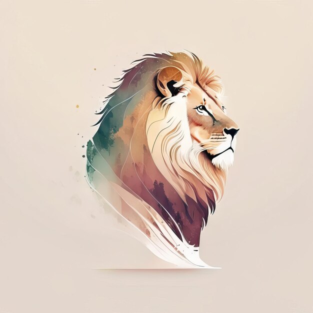 Lion in minimalist illustration with soft colors