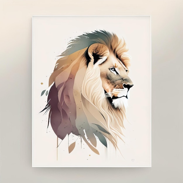 Lion in minimalist illustration with soft colors