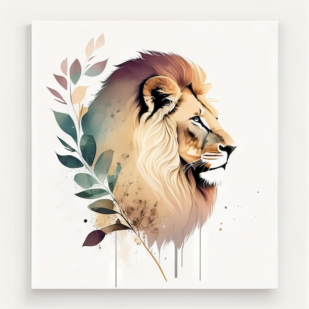 Lion in minimalist illustration with soft colors