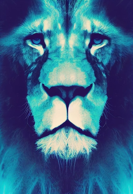 Foto il muso del leone in tonalità blu