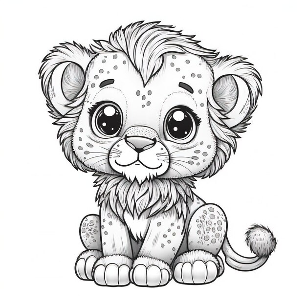 本ページを着色するためのライオンの概要図 子供と大人のための塗り絵 ジェネレーティブ AI