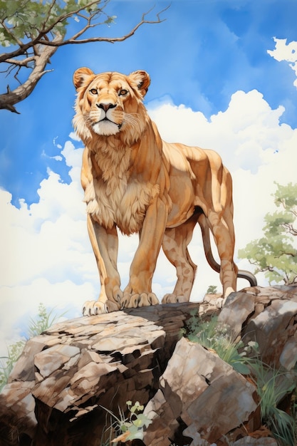 A lion painting on a cliff's peak Generative AI