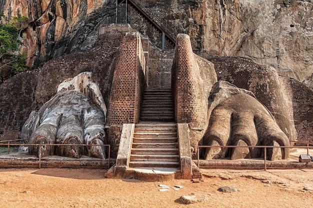 Lion paws pathway on Sigiriya rock Sri Lanka