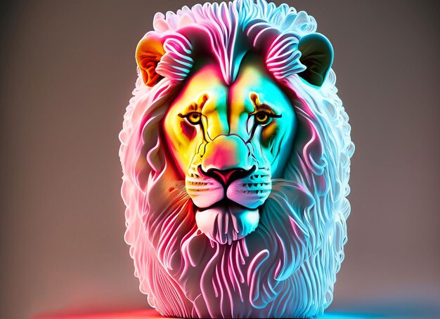 Foto un leone persuasore di spessi spaghetti al neon