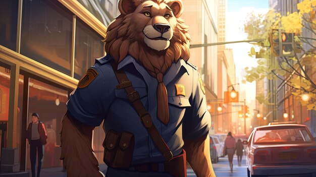 Photo lion police officer on patrol