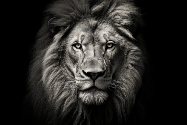 Lion Portrait In Black Theme Generative AI