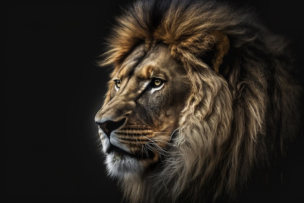 Lion portrait closeup head of wild African animal at night generative AI