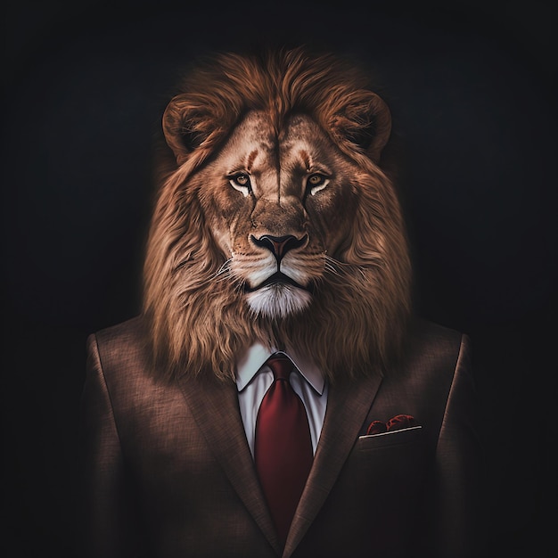 Lion portrait wearing a business suit