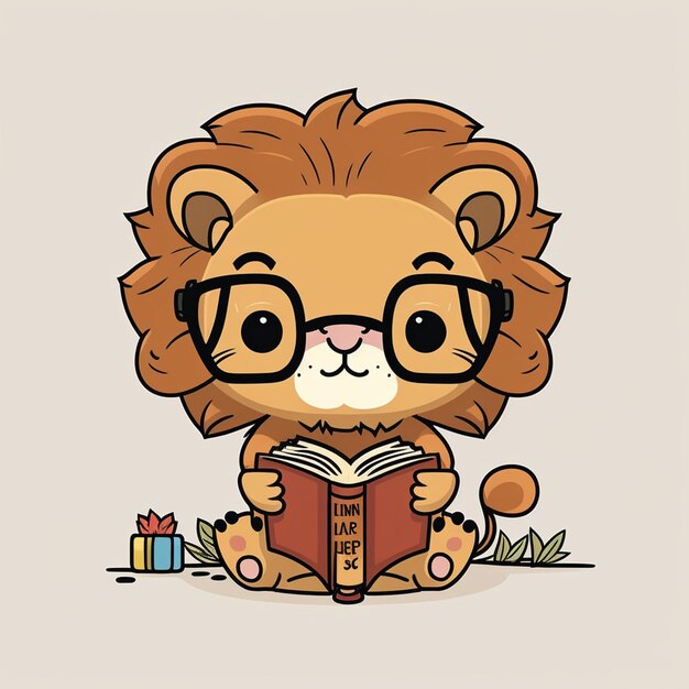 Lion Reading a book Vector Illustration