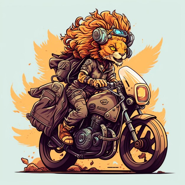 Lion Riding a Motorcycle Vector Illustration