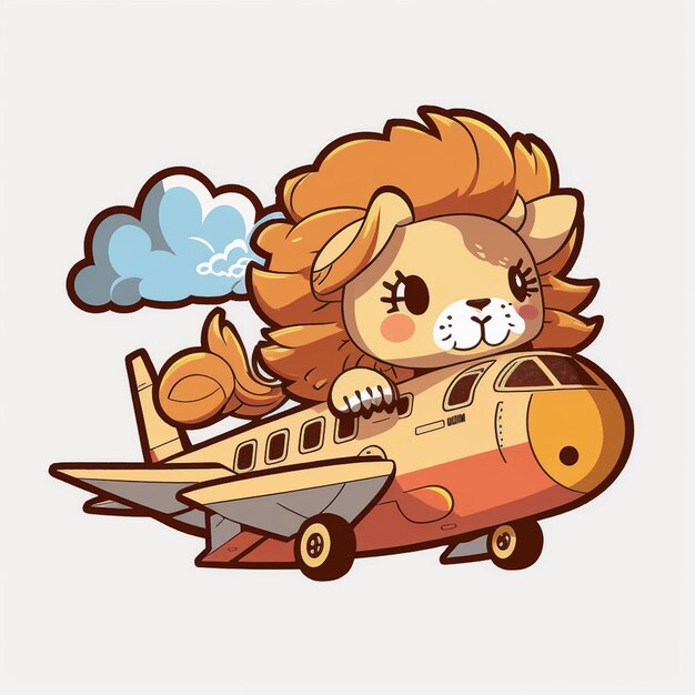 Lion Riding a Plane Vector Illustration