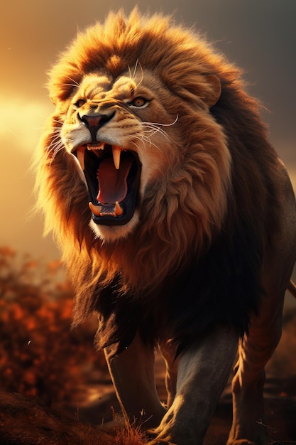 Premium AI Image | lion roan on the savanna