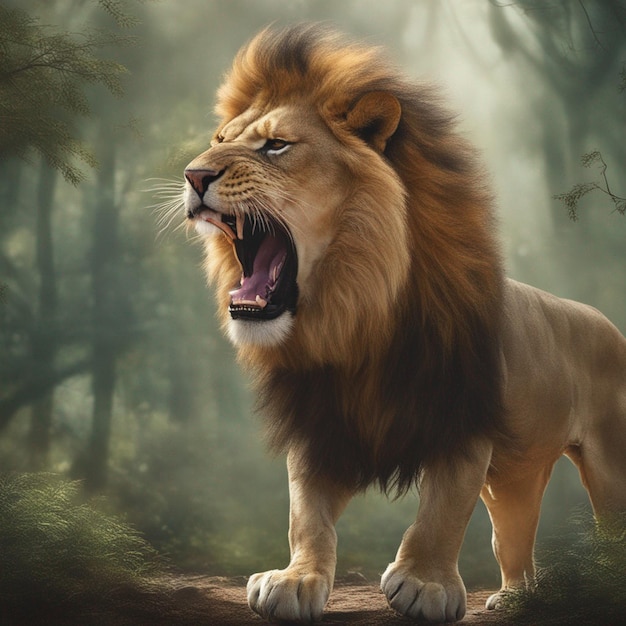 A fierce lion, the jungles regal monarch, roars with power AI Generated  31586259 Stock Photo at Vecteezy