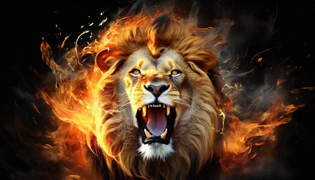 Lion Roaring Terrible Head of Lion with a fiery mane The majestic King of beasts